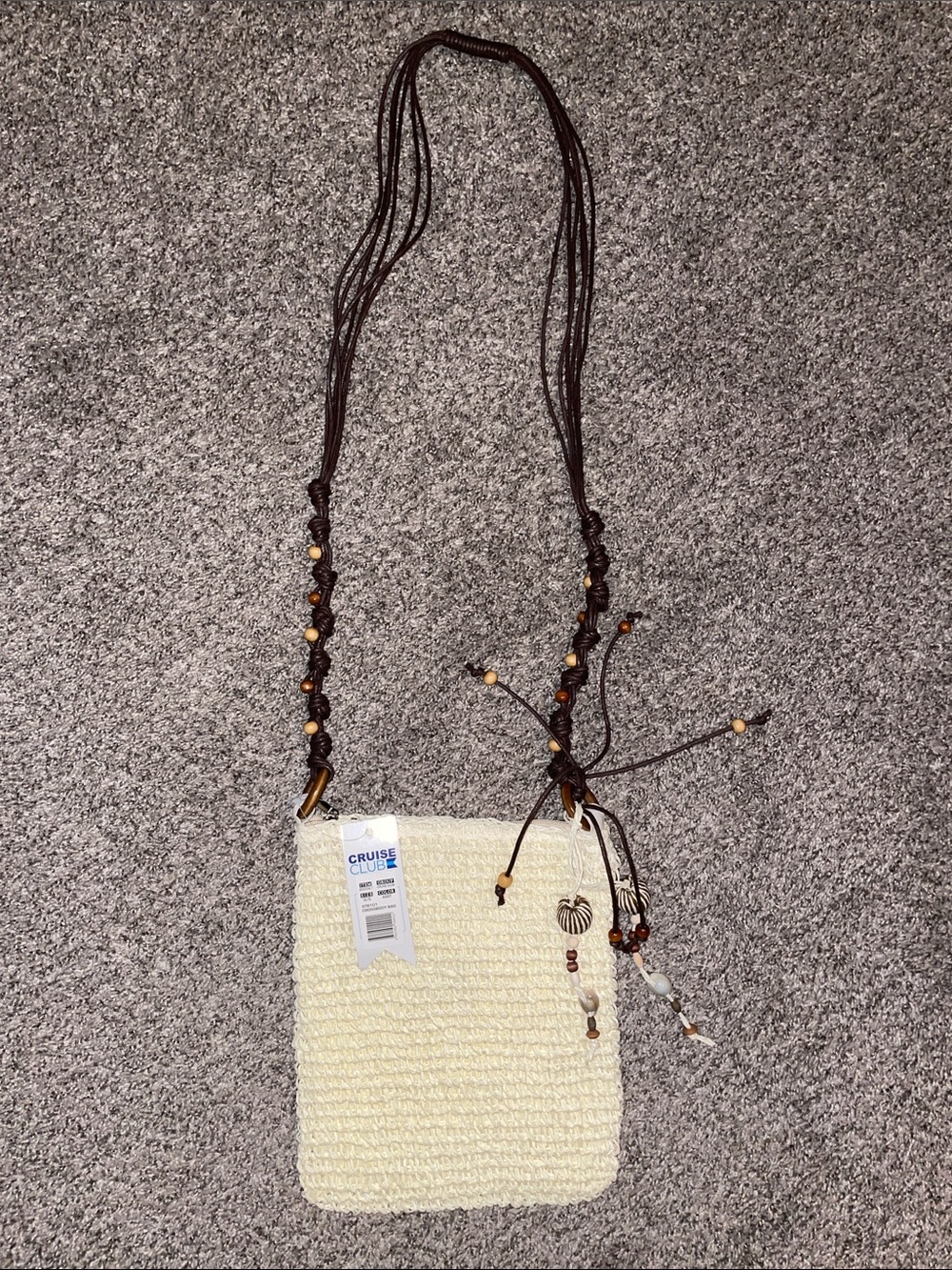 Cruise Club Cream Woven Crossbody with Beaded Strap